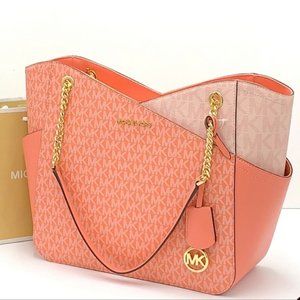 MICHAEL KORS Large X Chain Logo Shoulder Tote Bag Color-Block Sherbert Multi